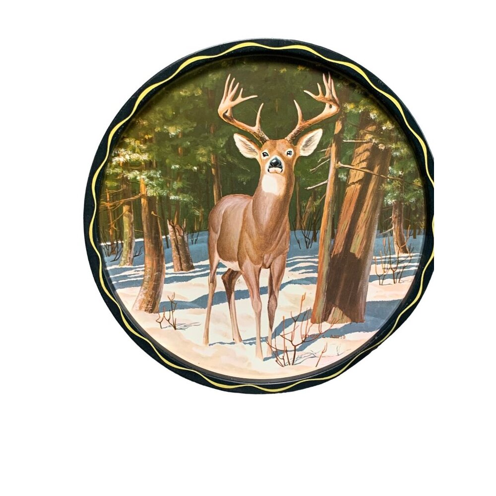 Vintage James  L. Artig Metal Tray Deer-Themed Decorative Metal Tin with Buck 19